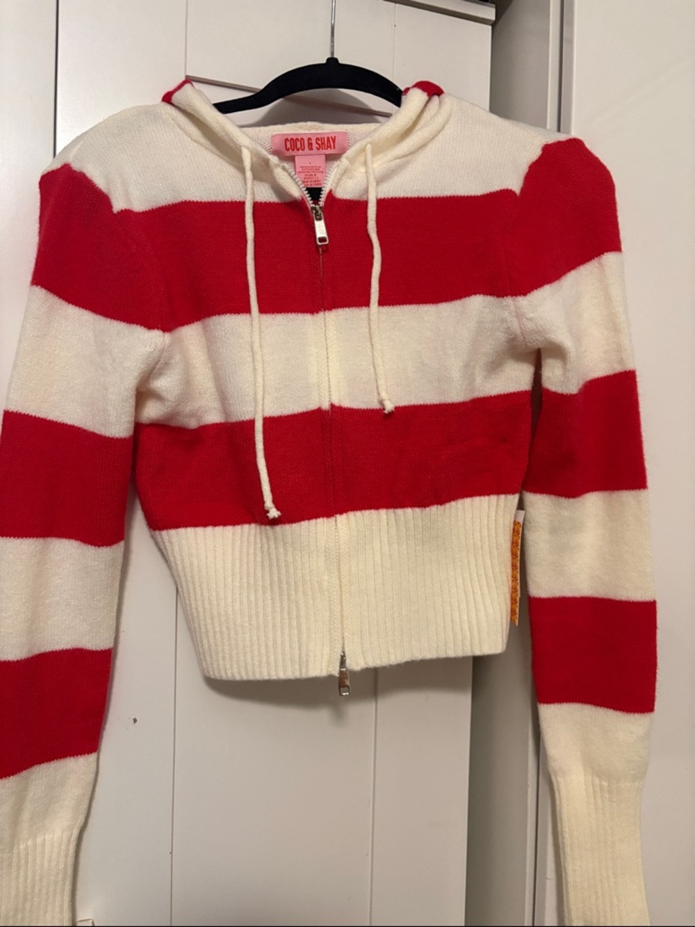COCO & SHAY Red and White Striped Zip Hoodie